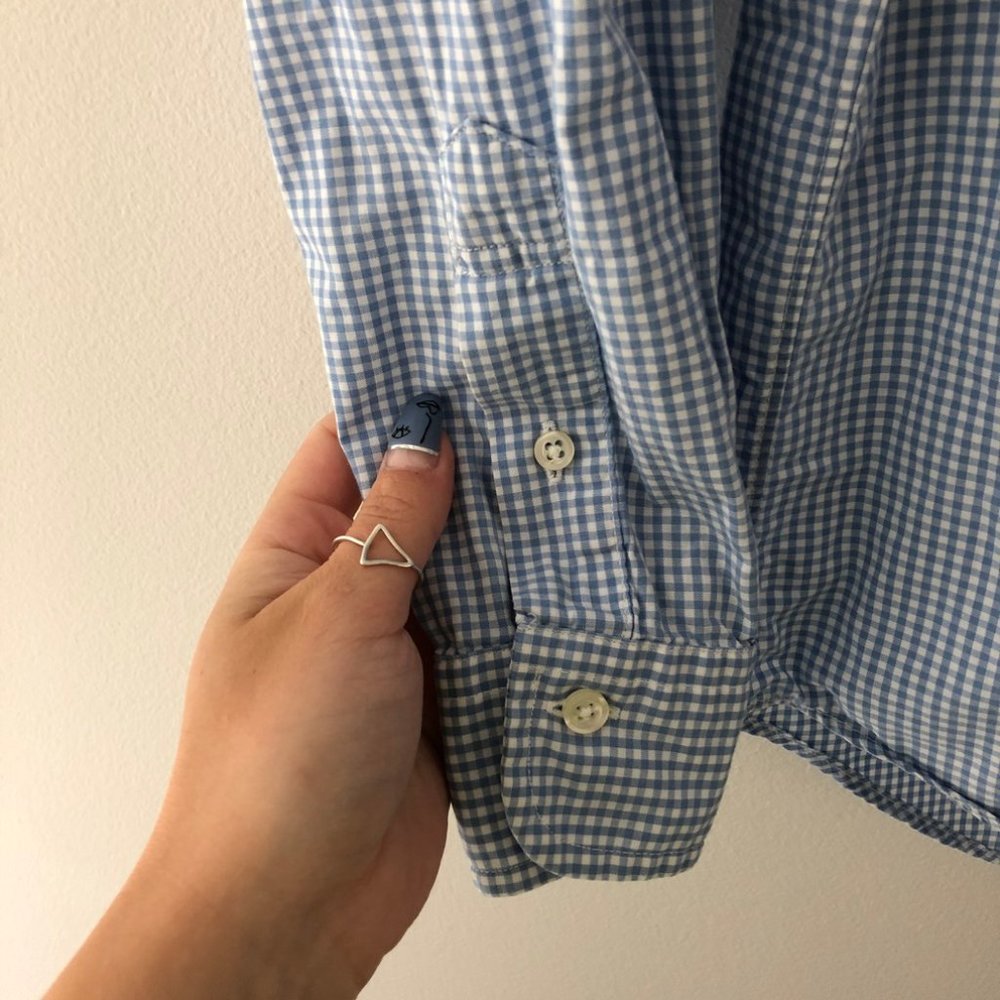 Brooks Brothers Checked Button Down Top Blue White - image 3